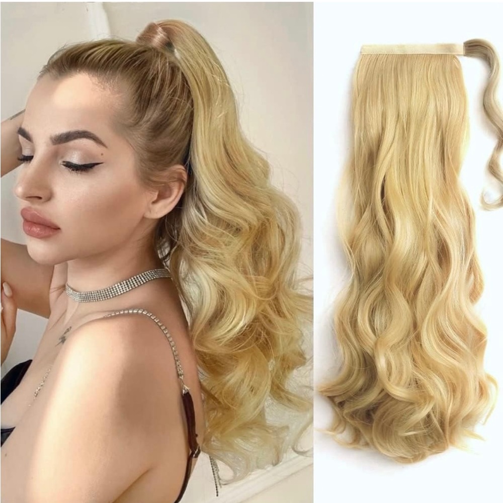 20 inch blonde wavy ponytail hair extensions